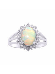 Rylos Sterling Silver Ring with Princess Diana Inspired 9X7MM Gemstone and a Halo of Diamonds - Birthstone Jewelry for Women in Sizes 5-10