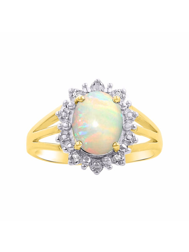 Rylos Yellow Gold Plated Silver Ring with Princess Diana Inspired 9X7MM Gemstone and a Halo of Diamonds - Birthstone Jewelry for Women in Sizes 5-10