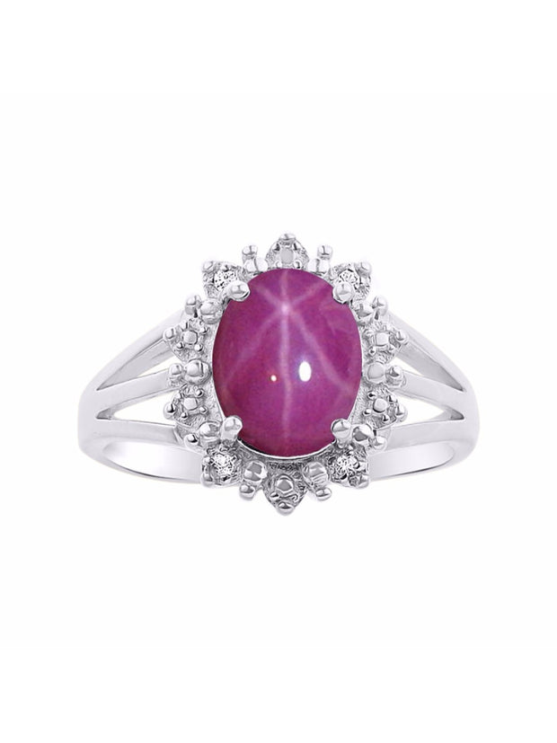 Rylos Sterling Silver Ring with Princess Diana Inspired 9X7MM Gemstone and a Halo of Diamonds - Birthstone Jewelry for Women in Sizes 5-10