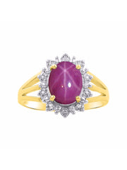 Rylos Yellow Gold Plated Silver Ring with Princess Diana Inspired 9X7MM Gemstone and a Halo of Diamonds - Birthstone Jewelry for Women in Sizes 5-10