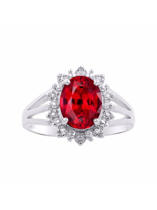 Rylos Sterling Silver Ring with Princess Diana Inspired 9X7MM Gemstone and a Halo of Diamonds - Birthstone Jewelry for Women in Sizes 5-10