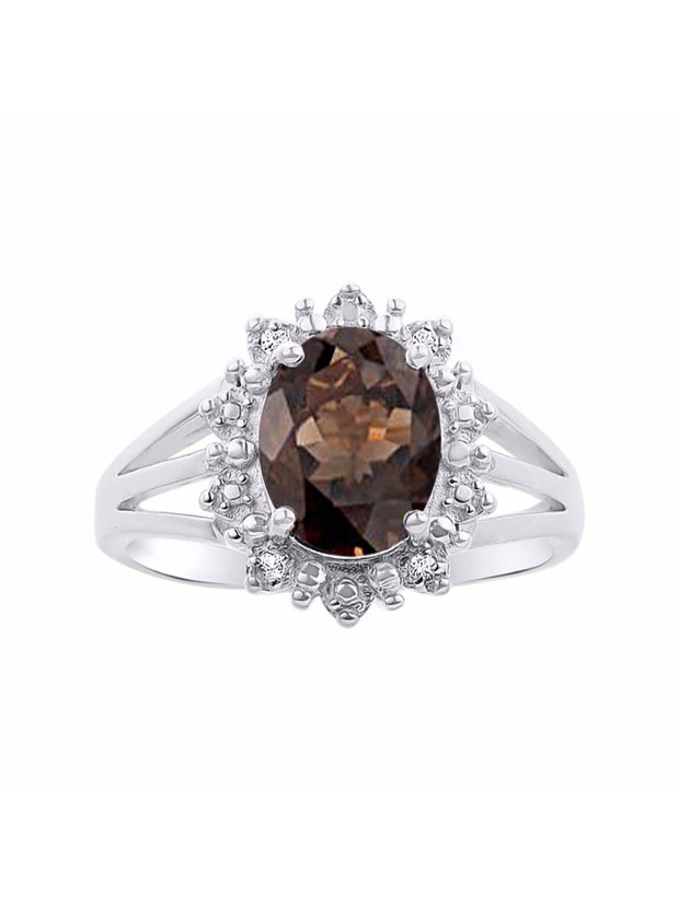 Rylos Sterling Silver Ring with Princess Diana Inspired 9X7MM Gemstone and a Halo of Diamonds - Birthstone Jewelry for Women in Sizes 5-10