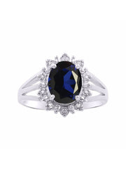 Rylos Sterling Silver Ring with Princess Diana Inspired 9X7MM Gemstone and a Halo of Diamonds - Birthstone Jewelry for Women in Sizes 5-10