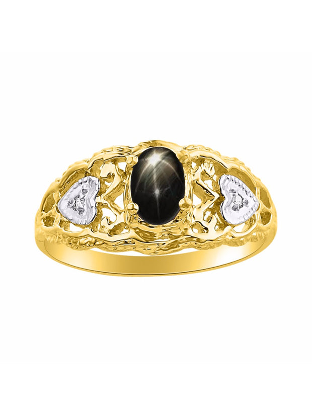 Rylos Ring with Filigree Heart, 6X4MM Gemstone, and Diamonds - Birthstone Jewelry for Women in Yellow Gold Plated Silver, Available in Sizes 5-10