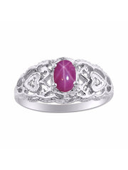 Rylos Ring with Filigree Heart, 6X4MM Gemstone, and Diamonds - Birthstone Jewelry for Women in Sterling Silver, Available in Sizes 5-10