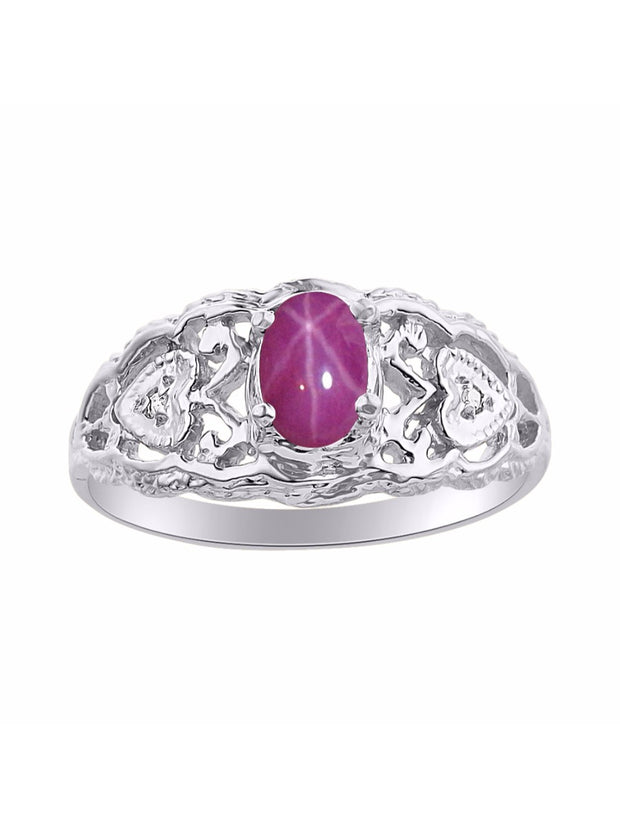 Rylos Ring with Filigree Heart, 6X4MM Gemstone, and Diamonds - Birthstone Jewelry for Women in Sterling Silver, Available in Sizes 5-10