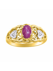 Rylos Ring with Filigree Heart, 6X4MM Gemstone, and Diamonds - Birthstone Jewelry for Women in Yellow Gold Plated Silver, Available in Sizes 5-10