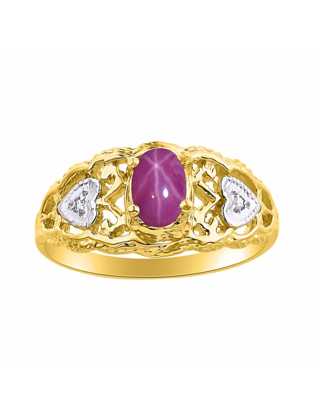 Rylos Ring with Filigree Heart, 6X4MM Gemstone, and Diamonds - Birthstone Jewelry for Women in Yellow Gold Plated Silver, Available in Sizes 5-10