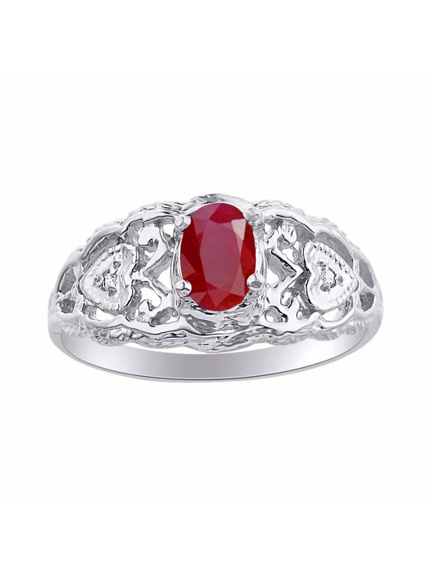 Rylos Ring with Filigree Heart, 6X4MM Gemstone, and Diamonds - Birthstone Jewelry for Women in Sterling Silver, Available in Sizes 5-10