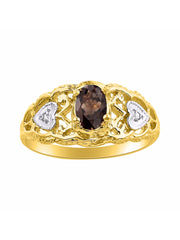 Rylos Ring with Filigree Heart, 6X4MM Gemstone, and Diamonds - Birthstone Jewelry for Women in Yellow Gold Plated Silver, Available in Sizes 5-10