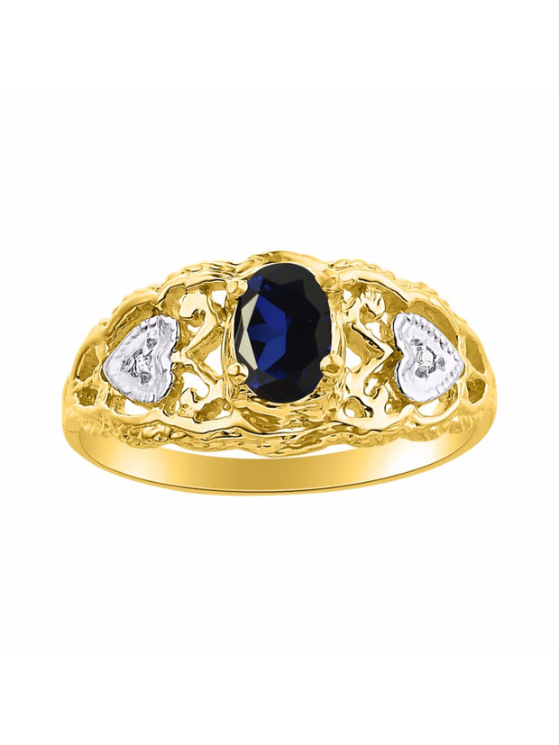 Rylos Ring with Filigree Heart, 6X4MM Gemstone, and Diamonds - Birthstone Jewelry for Women in Yellow Gold Plated Silver, Available in Sizes 5-10