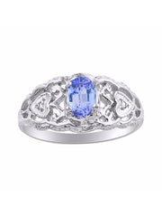 Rylos Ring with Filigree Heart, 6X4MM Gemstone, and Diamonds - Birthstone Jewelry for Women in Sterling Silver, Available in Sizes 5-10