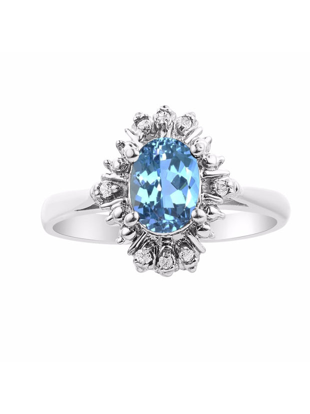 Rylos Ring showcasing a 7X5MM Oval Gemstone & Sparkling Diamonds - Exquisite Color Stone Jewelry for Women in Sterling Silver, Available in Sizes 5-10