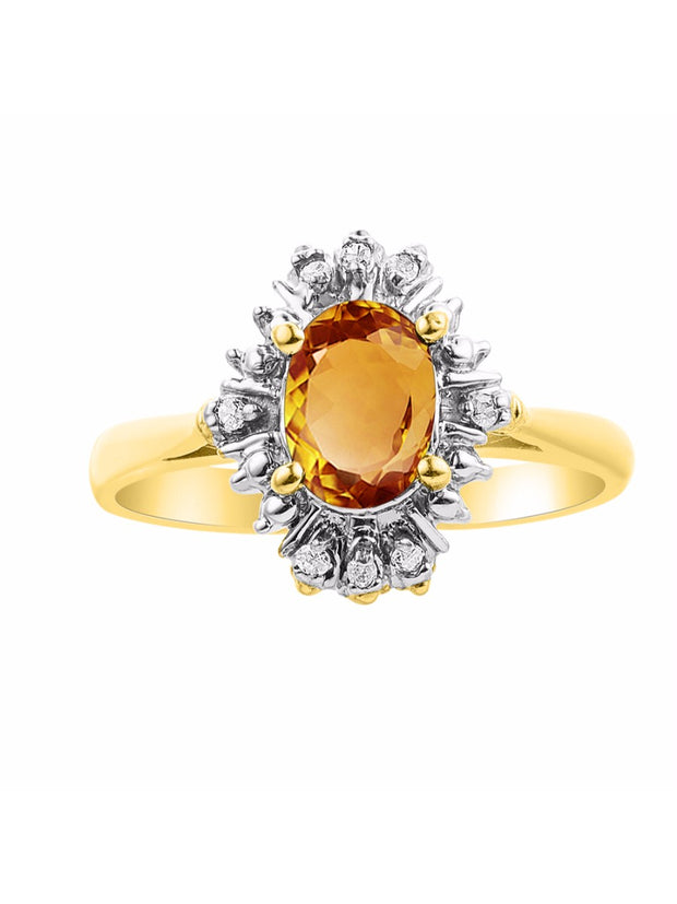 Rylos Ring showcasing a 7X5MM Oval Gemstone & Sparkling Diamonds - Exquisite Color Stone Jewelry for Women in Yellow Gold Plated Silver, Available in Sizes 5-10