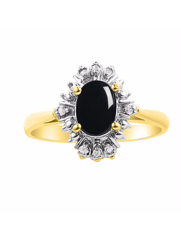 Rylos Ring showcasing a 7X5MM Oval Gemstone & Sparkling Diamonds - Exquisite Color Stone Jewelry for Women in Yellow Gold Plated Silver, Available in Sizes 5-10