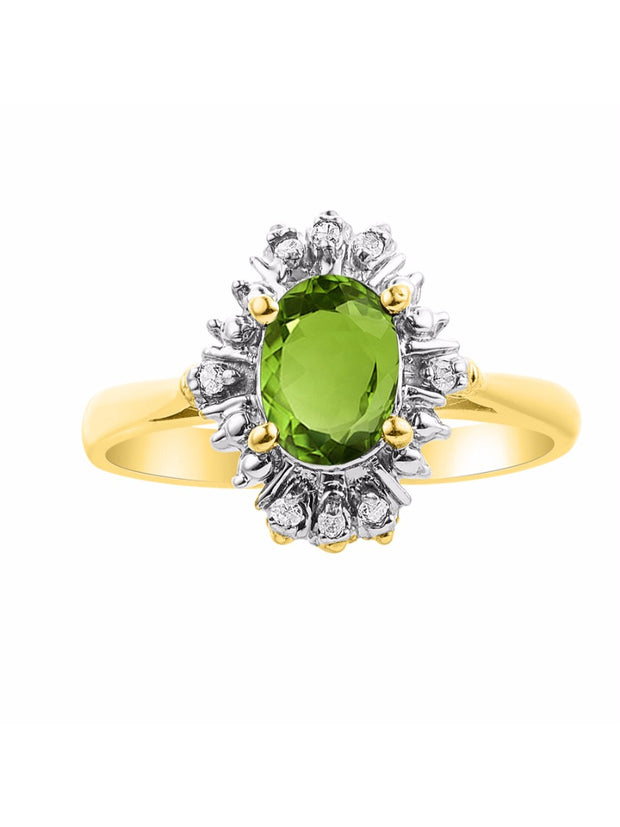 Rylos Ring showcasing a 7X5MM Oval Gemstone & Sparkling Diamonds - Exquisite Color Stone Jewelry for Women in Yellow Gold Plated Silver, Available in Sizes 5-10