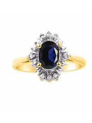 Rylos Ring showcasing a 7X5MM Oval Gemstone & Sparkling Diamonds - Exquisite Color Stone Jewelry for Women in Yellow Gold Plated Silver, Available in Sizes 5-10