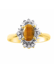 Rylos Ring showcasing a 7X5MM Oval Gemstone & Sparkling Diamonds - Exquisite Color Stone Jewelry for Women in Yellow Gold Plated Silver, Available in Sizes 5-10