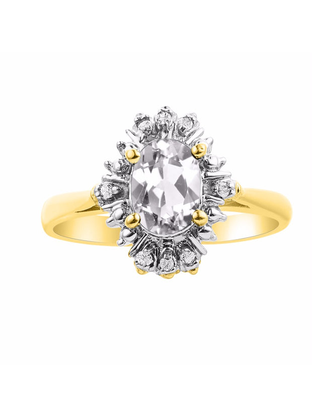 Rylos Ring showcasing a 7X5MM Oval Gemstone & Sparkling Diamonds - Exquisite Color Stone Jewelry for Women in Yellow Gold Plated Silver, Available in Sizes 5-10