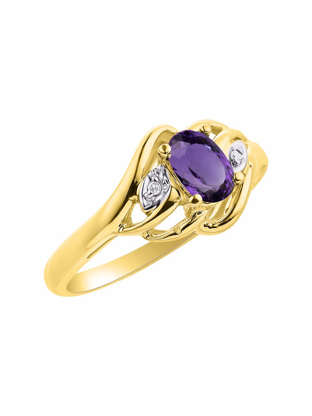 Rylos Ring featuring Classic Style, 6X4MM Birthstone Gemstone, & Diamonds - Elegant Jewelry for Women in Yellow Gold Plated Silver, Sizes 5-10