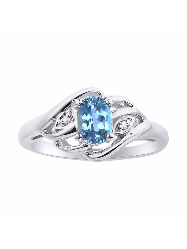 Rylos 14K White Gold Ring with Classic Style, 6X4MM Birthstone Gemstone, & Sparkling Diamonds - Opulent Gem Jewelry for Women in Sizes 5-10