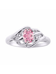 Rylos Ring featuring Classic Style, 6X4MM Birthstone Gemstone, & Diamonds - Elegant Jewelry for Women in Sterling Silver, Sizes 5-10