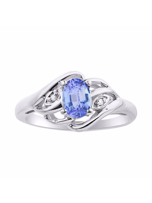 Rylos 14K White Gold Ring with Classic Style, 6X4MM Birthstone Gemstone, & Sparkling Diamonds - Opulent Gem Jewelry for Women in Sizes 5-10