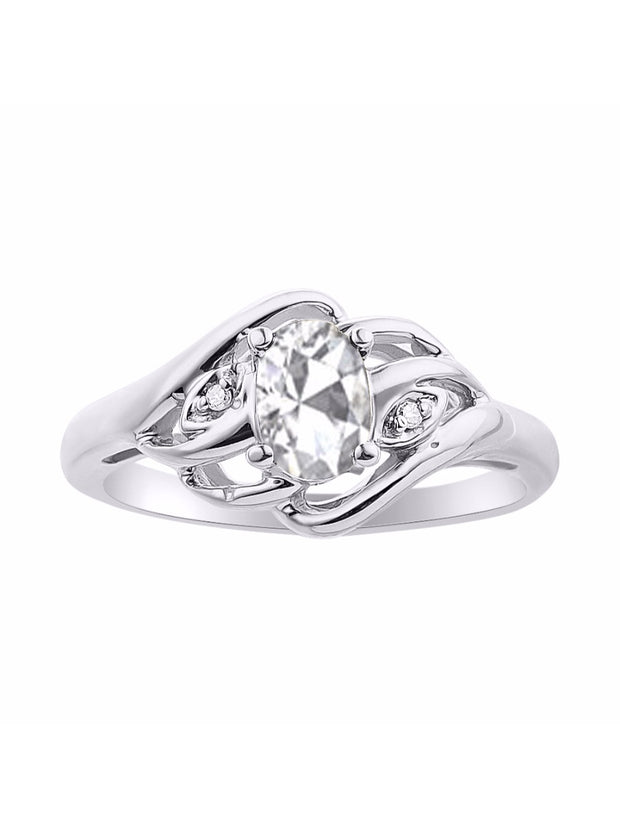 Rylos 14K White Gold Ring with Classic Style, 6X4MM Birthstone Gemstone, & Sparkling Diamonds - Opulent Gem Jewelry for Women in Sizes 5-10