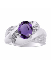 Rylos Ring with Oval 9X7MM Gemstone & Diamonds - Classic Design Gem Jewelry for Women in Sterling Silver, Available in Sizes 5-10