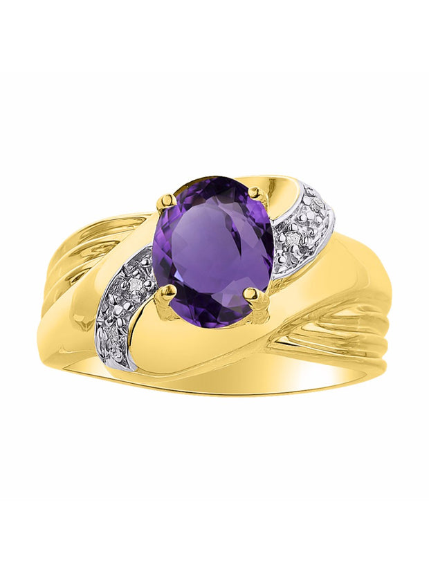 Rylos Ring with Oval 9X7MM Gemstone & Diamonds - Classic Design Gem Jewelry for Women in Yellow Gold Plated Silver, Available in Sizes 5-10