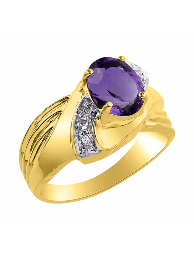 Rylos Ring with Oval 9X7MM Gemstone & Diamonds - Classic Design Gem Jewelry for Women in Yellow Gold Plated Silver, Available in Sizes 5-10