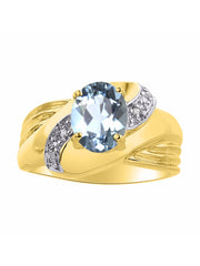 Rylos Ring with Oval 9X7MM Gemstone & Diamonds - Classic Design Gem Jewelry for Women in Yellow Gold Plated Silver, Available in Sizes 5-10