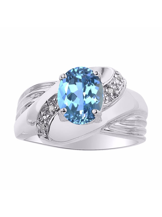 Rylos Ring with Oval 9X7MM Gemstone & Diamonds - Classic Design Gem Jewelry for Women in Sterling Silver, Available in Sizes 5-10