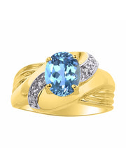 Rylos Ring with Oval 9X7MM Gemstone & Diamonds - Classic Design Gem Jewelry for Women in Yellow Gold Plated Silver, Available in Sizes 5-10