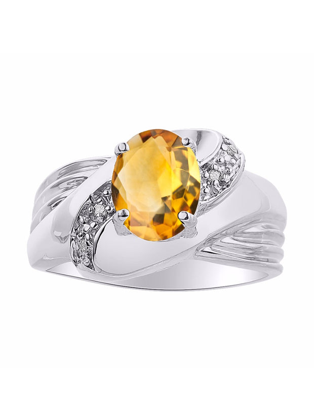 RYLOS  Rings for Women Sterling Silver Ring Oval 9X7MM Gemstone & Diamonds Classic Design  November Citrine Jewelry for Women Sterling Silver Rings for Women Diamond Rings for Women Size 5,6,7,8,9,10