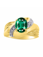 Rylos Ring with Oval 9X7MM Gemstone & Diamonds - Classic Design Gem Jewelry for Women in Yellow Gold Plated Silver, Available in Sizes 5-10