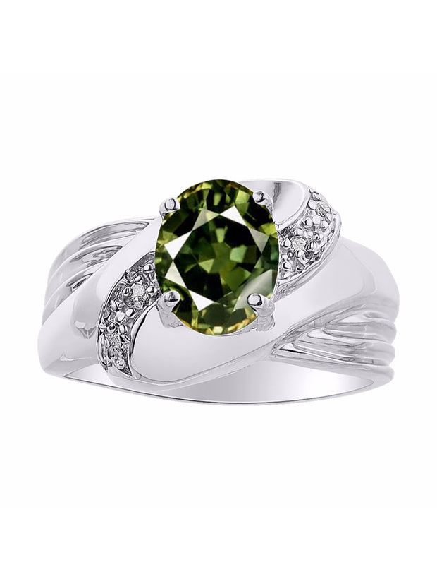 Rylos Ring with Oval 9X7MM Gemstone & Diamonds - Classic Design Gem Jewelry for Women in Sterling Silver, Available in Sizes 5-10