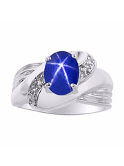 Rylos Ring with Oval 9X7MM Gemstone & Diamonds - Classic Design Gem Jewelry for Women in Sterling Silver, Available in Sizes 5-10