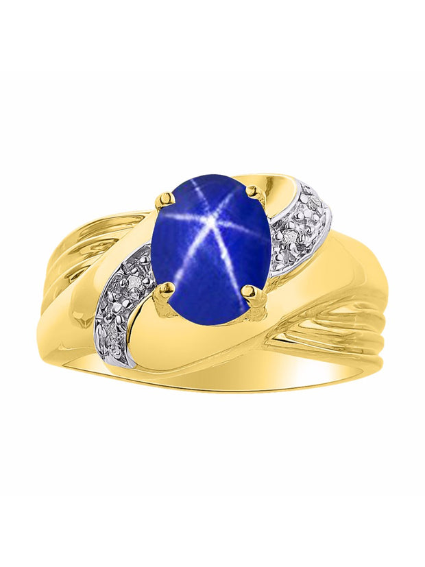 Rylos Ring with Oval 9X7MM Gemstone & Diamonds - Classic Design Gem Jewelry for Women in Yellow Gold Plated Silver, Available in Sizes 5-10