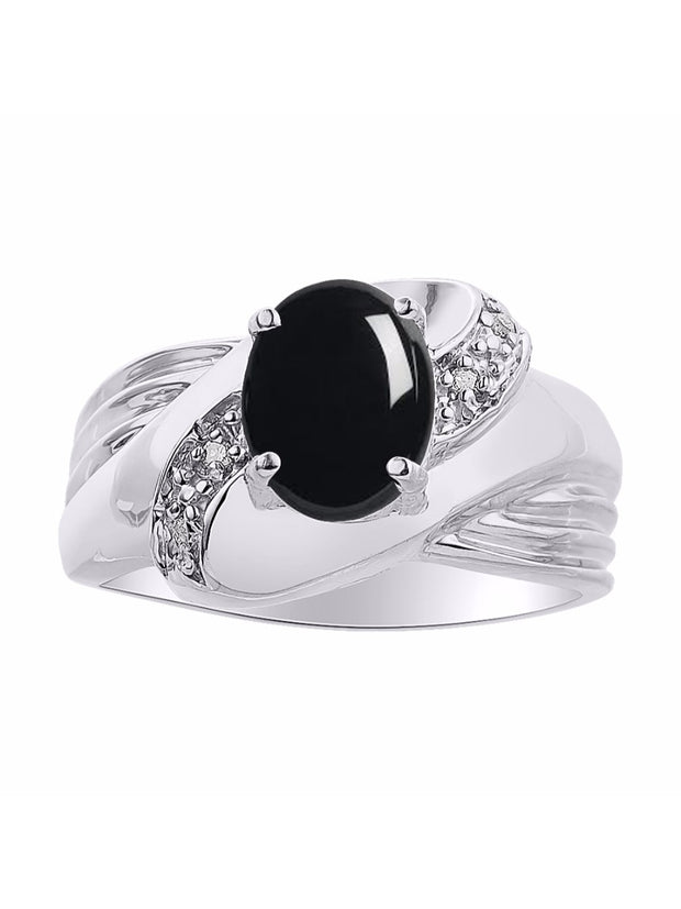 Rylos Ring with Oval 9X7MM Gemstone & Diamonds - Classic Design Gem Jewelry for Women in Sterling Silver, Available in Sizes 5-10