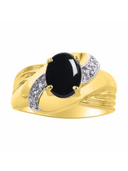 Rylos Ring with Oval 9X7MM Gemstone & Diamonds - Classic Design Gem Jewelry for Women in Yellow Gold Plated Silver, Available in Sizes 5-10