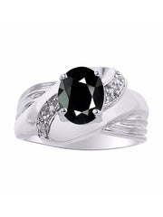 Rylos Ring with Oval 9X7MM Gemstone & Diamonds - Classic Design Gem Jewelry for Women in Sterling Silver, Available in Sizes 5-10