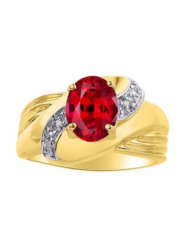 Rylos Ring with Oval 9X7MM Gemstone & Diamonds - Classic Design Gem Jewelry for Women in Yellow Gold Plated Silver, Available in Sizes 5-10