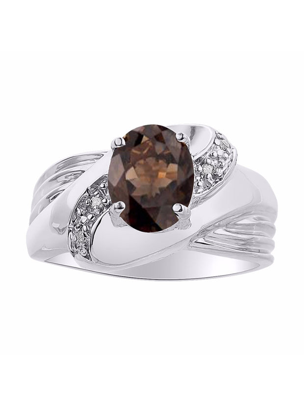 Rylos Ring with Oval 9X7MM Gemstone & Diamonds - Classic Design Gem Jewelry for Women in Sterling Silver, Available in Sizes 5-10