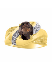 Rylos Ring with Oval 9X7MM Gemstone & Diamonds - Classic Design Gem Jewelry for Women in Yellow Gold Plated Silver, Available in Sizes 5-10