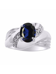 Rylos Ring with Oval 9X7MM Gemstone & Diamonds - Classic Design Gem Jewelry for Women in Sterling Silver, Available in Sizes 5-10