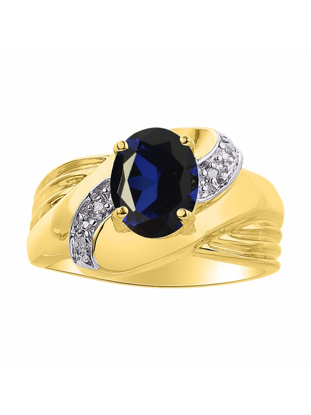 Rylos Ring with Oval 9X7MM Gemstone & Diamonds - Classic Design Gem Jewelry for Women in Yellow Gold Plated Silver, Available in Sizes 5-10