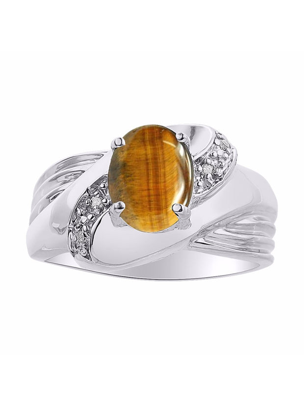 Rylos Ring with Oval 9X7MM Gemstone & Diamonds - Classic Design Gem Jewelry for Women in Sterling Silver, Available in Sizes 5-10