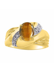 Rylos Ring with Oval 9X7MM Gemstone & Diamonds - Classic Design Gem Jewelry for Women in Yellow Gold Plated Silver, Available in Sizes 5-10