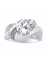 Rylos Ring with Oval 9X7MM Gemstone & Diamonds - Classic Design Gem Jewelry for Women in Sterling Silver, Available in Sizes 5-10